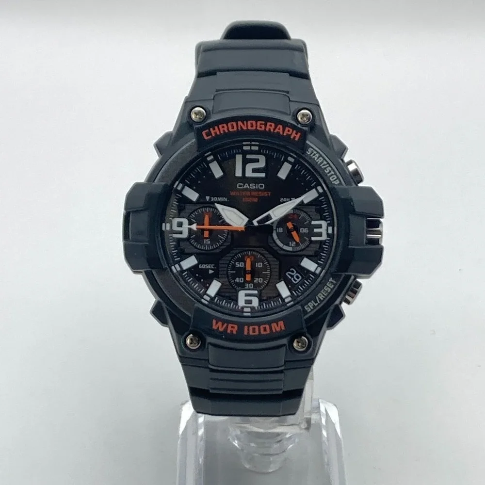 Casio Men's Chronograph Watch 5434 MCW-100H 50mm Black Orange 100M New Battery